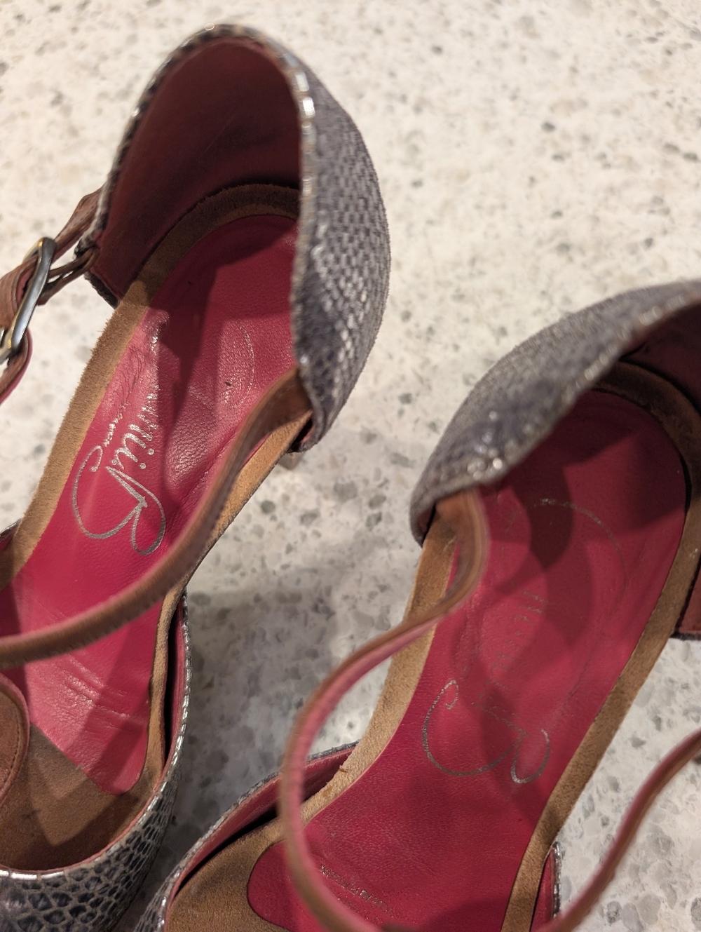 Chanii B Size 5 Platform Heels Leather Snakeskin Metallic Strappy Heeled Sandals - Picture 8 of 12